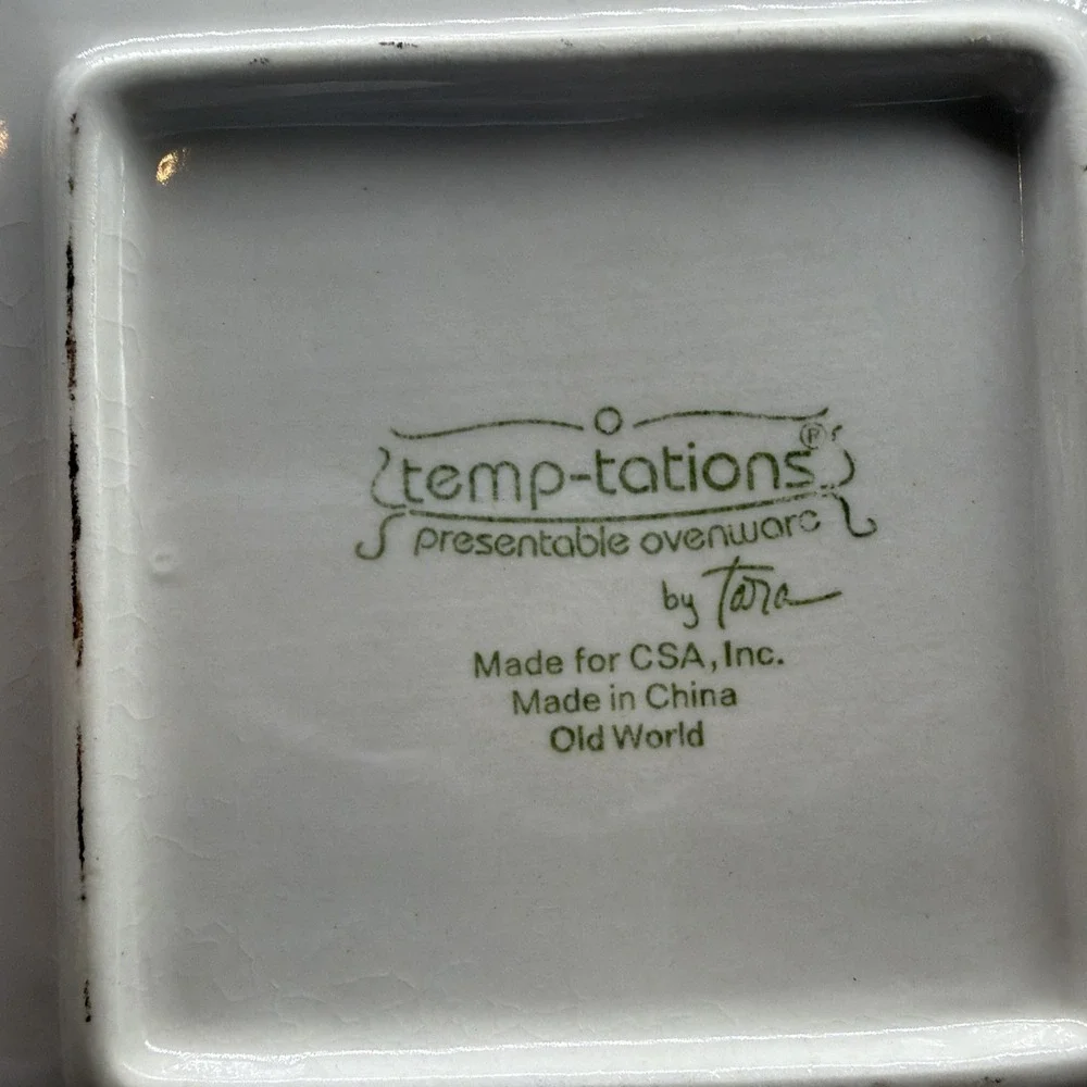 Temptations by Tara Old World Green 2 qt Square Casserole, Lid, Stand